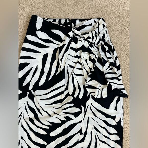 NWT H&M Linen-blend Wrap-front Midi Black White Skirt Sz 0 - Picture 3 of 10